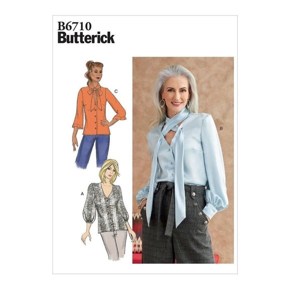 Butterick Sewing Pattern 10342 6710 Top Blouse Collar Tie Keyhole Misses Size 14 - Picture 1 of 6